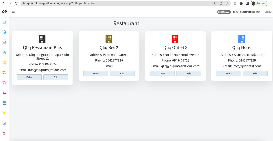 QliqFoods for multiple Restaurants